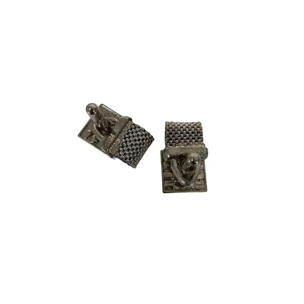 Lucien Perreaux Vintage Cuff Links Silver Toned Black Rhinestone Square‎